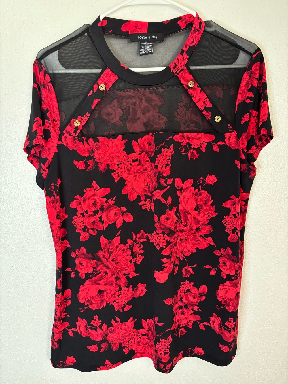 Adele & May Red Floral Mesh Accent Blouse